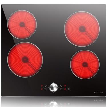 Imagem de NOXTON Cooktop Elétrico De 24", Controle Por Botão, 4 Bocas, Fogão Cerâmica Radiante Embutido, Indicador Calor Residual, Proteção Contra Superaquecimento, 6000 W, 220-240 V, Com Fio (Sem Tomada)