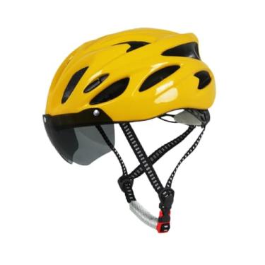 Imagem de Colaxi Capacete de bicicleta adulto com óculos respiráveis ​​para homens/mulheres, capacete de bicicleta confortável, equipamento de ciclismo, Amarelo