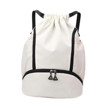 Imagem de Vaveren Mochila com cordão e compartimento para sapatos, bolsa leve com bolsos laterais, mochila para basquete e atividades ao ar livre para homens mulheres, Branco