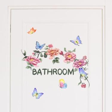 Imagem de 2 peças de adesivos de porta de banheiro vaso sanitário adesivos de parede de banheiro descascar e colar removível DIY linda flor lavagem quarto decoração de porta (G)