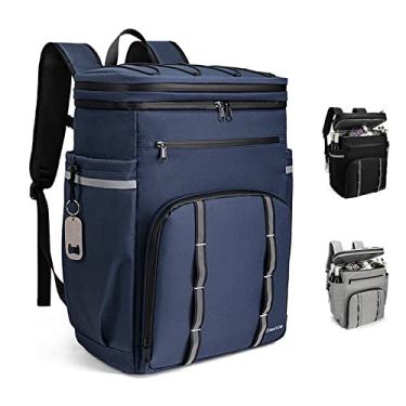 Imagem de Mochila térmica à prova de vazamento, mochila térmica de praia de 45 latas de grande capacidade, mochila de gelo no peito, bolsa térmica macia à prova d'água mochila de almoço para homens mulheres acampamento caminhadas (azul marinho)