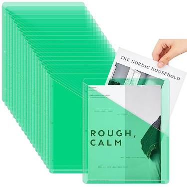 Imagem de Seajan 48 peças de pastas de fichário translúcido de poliéster translúcido, bolsos organizadores, 3 pastas de fichário, 3 argolas de plástico para documentos de papel (verde)