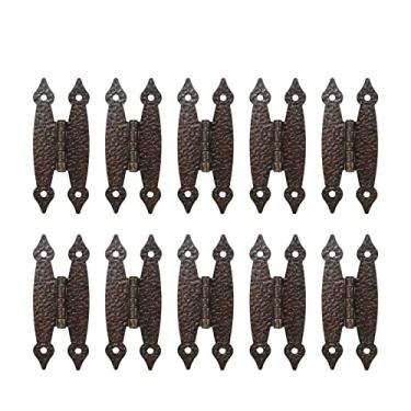 Imagem de Pastlla 10 dobradiças de armário dobradiças antigas H dobradiças planas de aço laminado a frio dobradiças decorativas ferragens para armário armário caixa de joias porta tom de cobre 3,5 polegadas