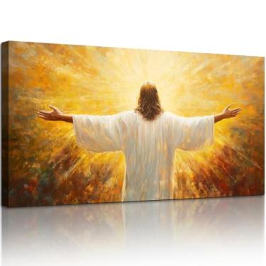 Imagem de SERIMINO Arte de parede grande de Jesus Cristão, pintura em tela de Cristo com braços abertos, imagens de parede O Senhor Ressuscitado em radiância, crentes religiosos, decoração de parede para casa