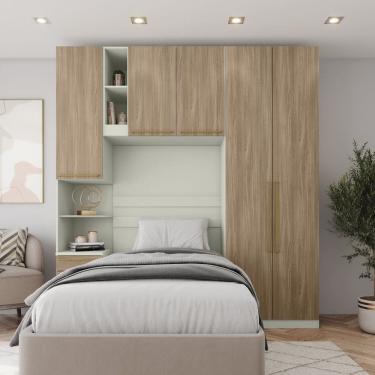 Imagem de Quarto Modulado Solteiro Completo 5 Portas 6 Gavetas Areia Hp-jequitibá