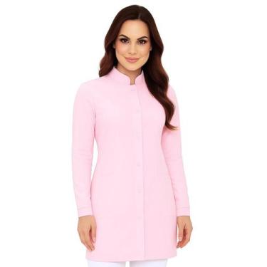 Imagem de Jaleco Feminino Acinturado Gola Padre Oxford branco preto!!! - Visual 