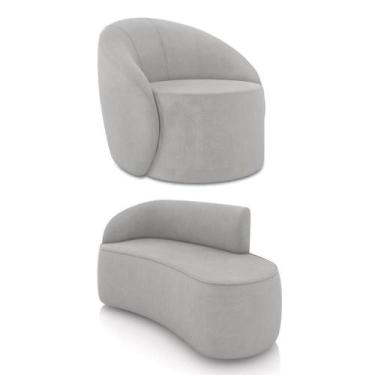 Imagem de Sofá 2 Lugares Orgânico 140cm Morgan E Poltrona Lua Suede Cinza D03 - 