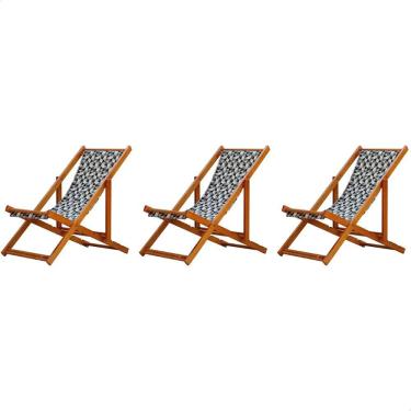 Imagem de Kit 3 Cadeiras Espreguiçadeira Preguiçosa Dobrável Sem Braço Mel