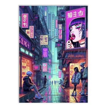 Imagem de Placa Decorativa Anime Cyberpunk Beco Neon Ilustração Games Decoração Poster Quarto Sala