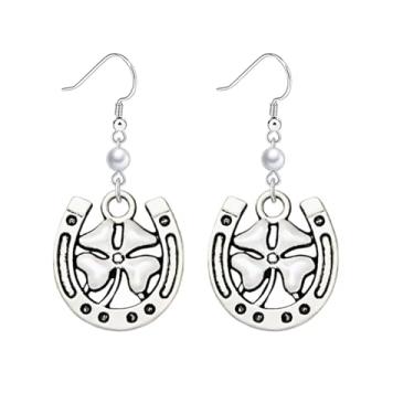 Imagem de Dreuyet Wrangler Brincos de pérola ocidental rústica Couture brincos em forma de ferradura em forma de U brincos pendentes country concho brincos chapéu bota brincos declaração joias para mulheres,