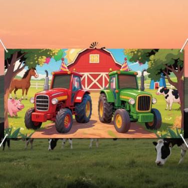 Imagem de WADORN Banner de foto de trator agrícola para decoração de festa, trator de animais de 1,8 x 3 m, adereços de fundo de porta para decoração tema de fazenda, tecido grande, material de festa de