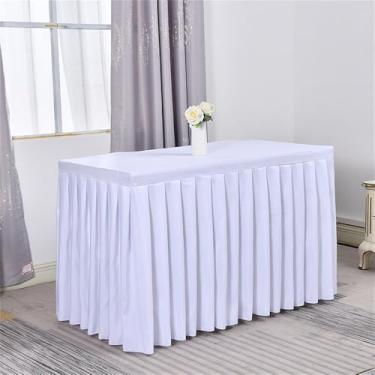 Imagem de Saia de mesa de poliéster branca, toalha de mesa para sala de reunião, toalha de mesa retangular plissada para decoração de eventos, banquetes, festas de casamento, branca, 1,2 m (48 x 23 x 30 pol.)