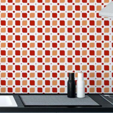 Imagem de Papel De Parede Adesivo Geométrico Salmão Cozinha Rolo 2.5m - DELIQUAD