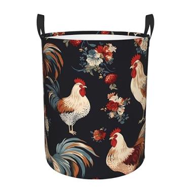 Imagem de Cesto de lavanderia com galos franceses, dobrável, impermeável, cesto de armazenamento de roupas com alças, pano Oxford, organizador de brinquedos, cesta para banheiro, lavanderia, quarto, médio