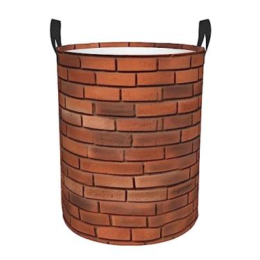 Imagem de Cesto de lavanderia com textura de parede de tijolo vermelho, dobrável, impermeável, cesto de armazenamento de roupas com alças, pano Oxford, organizador de brinquedos, cesta para banheiro, lavanderia