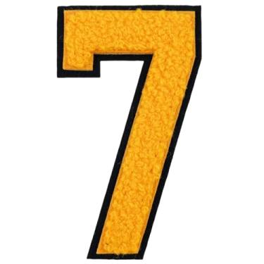 Imagem de 1 peça de adesivos de números de chenille amarelo de 10 cm, adesivos de ferro para chapéus, bolsas, mochilas, jeans, par com adesivos iniciais, letras grandes, acessórios DIY (amarelo 7)