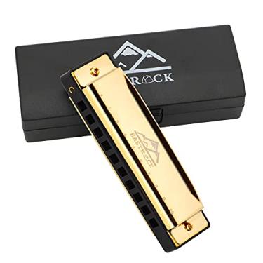 Imagem de EastRock Blues Harmonica boca órgão 10 furos C chave com capa, gaita diatônica para jogadores profissionais, iniciantes, estudantes, adultos, amigos, presente (ouro)