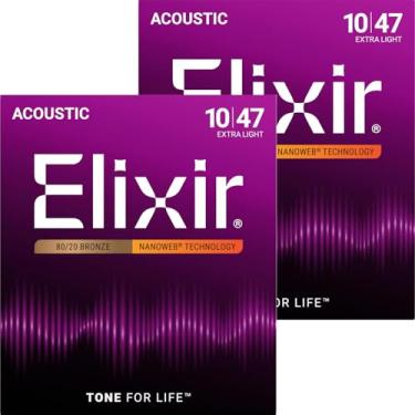 Imagem de Elixir Cordas de guitarra acústica extra leves da Nanoweb, pacote com 2