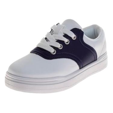 Imagem de French Toast Sapato social Oxford infantil - Mocassim com cadarço uniforme escolar sapato de sela para meninas e meninos (tamanhos: 11-13 crianças pequenas/1-7 crianças grandes), Branco/Azul marinho,