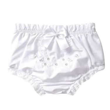 Imagem de Calcinha Bebê Batizado Algodão Bordada Floral  Papilloo, Branco, P