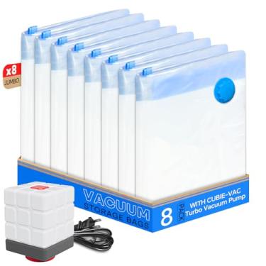 Imagem de Sacos de armazenamento a vácuo para roupas, 8 sacos jumbo selados a vácuo economizam espaço para roupas, edredons, cobertores, roupa de cama, sacos seladores a vácuo com bomba elétrica (atualização