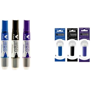 Imagem de Kit 3 Pincel + 3 Refil Quadro Branco Marcador Pilot Original
