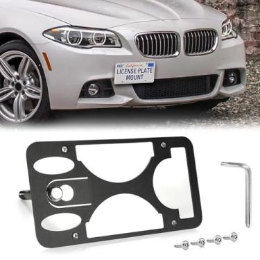 Imagem de Moldura frontal sem furadeira compatível com BMW Série 5 (F10) | 2011-2016 Suporte de gancho de reboque para placa de carro antifurto Capas de etiqueta de carro à prova de ferrugem, acessórios de