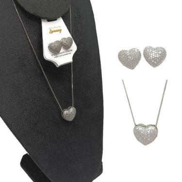 Imagem de Conjunto Colar Brinco Coração Zircônia Folheado Paladio-r.02 - Lomany 