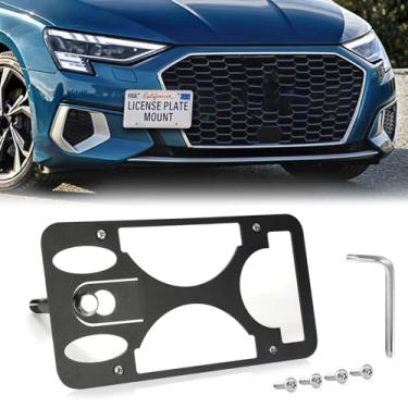 Imagem de Moldura frontal sem broca compatível com Audi A3/S3 | 2022-2025 Suporte de gancho de reboque para placa de carro antifurto Capas de etiqueta de carro à prova de ferrugem, acessórios de carro à prova