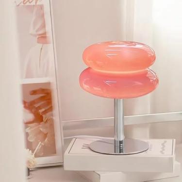 Imagem de Luminária de Mesa Macaron em Vidro – Luz Noturna USB Tricolor com Escurecimento, Proteção para os Olhos, Ideal para Quarto, Sala e Cabeceira (Rosa)
