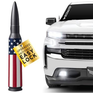 Imagem de EcoAuto EasyLock 50 Cal Badass Bullet Antennaâ„¢ â€“ Ajuste universal para Ford/Dodge, GMC/Chevy, Jeep (2007+) Acessórios de antena de caminhão, anti-roubo â€“ Antena de substituição curta para