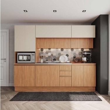 Imagem de Cozinha Modulada 5 Peças com Armários, Balcões e Torre Quente Aroeira Cabecasa Madeiramadeira Cinza Sereno/Cedro