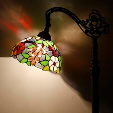 Imagem de AVIVADIRECT Tiffany Luminária de chão de vidro manchado verde roxo uva arco luz de leitura pescoço de ganso lâmpada de pé de canto ajustável 25 x 40 x 162 cm para quarto, sala de estar, escritório