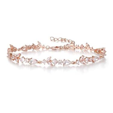 Imagem de Crysdue Pulseiras de casamento de pérolas sintéticas de zircônia cúbica para noivas e damas de honra, pulseira de elos elegantes marquesa para mulheres, festa de formatura, 9 inch, Zircônia cúbica, Zircônia cúbica