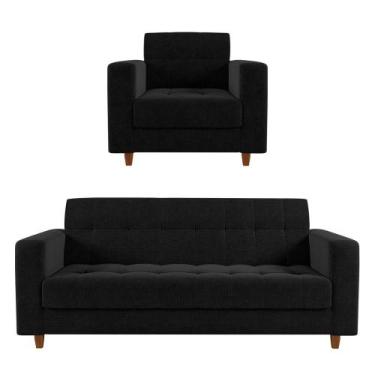 Imagem de Kit Sofá 03 Lugares e 01 Poltrona Arezzo Linho Preto A79 - D'ROSSI