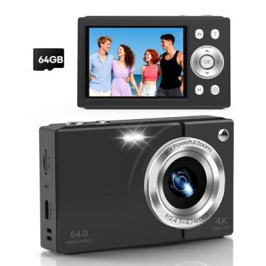 Imagem de Câmera digital, câmera vlogging 4K com foco automático, 64 MP, zoom de 16x, cartão de 64 GB incluído, bateria integrada, câmera digital pequena para adolescentes e adultos, ideal para viagens e