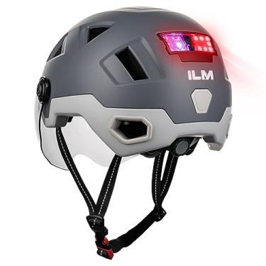 Imagem de ILM Capacete de bicicleta adulto inteligente com sensor G automático e aviso de freio com controle de luz LED, capacetes de bicicleta de ciclismo de estrada para homens e mulheres E3-12LS cinza