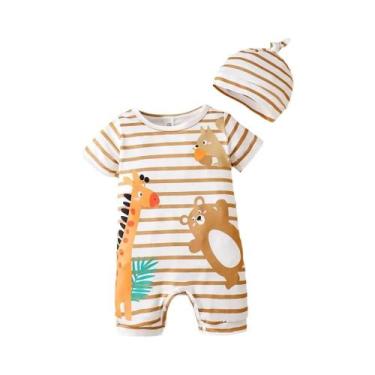 Imagem de Macacão e Chapéu Listrado para Bebê - Verão - Estilo Coreano (3-24 Mes