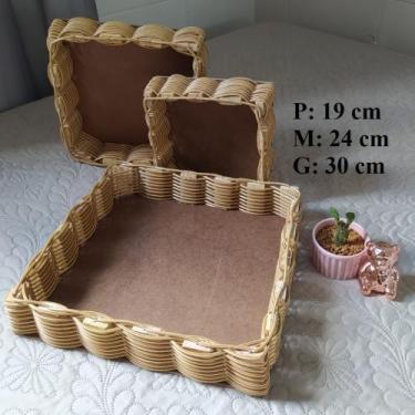 Imagem de 6 Bandeja cesta cesto de pães café da manhã artesanato mineiro quadrad