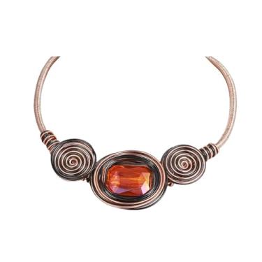 Imagem de Colar de fantasia africana grosso para mulheres - gargantilha colorida étnica boho, gola boho, envolto em arame tribal, joia artesanal de cristal de pedra grande, Cobre, Sem Pedra Preciosa