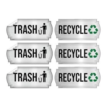 Imagem de Ioensy 6 peças de adesivos de lixo e reciclagem, adesivos portáteis de autocolante para classificação, etiquetas de lixeira para academia interna de hotel, Argent