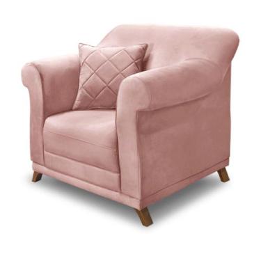 Imagem de Poltrona Decorativa em Veludo Rosa com Pés de Madeira - Amsterdam Luca