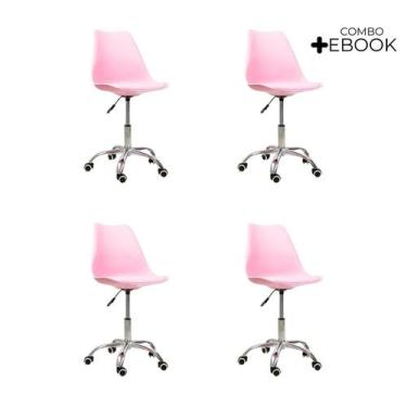Imagem de Kit 04 Cadeiras Office Base Cromada Giratória Saarinen com Ebook - Ofi