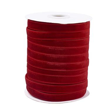 Imagem de Fita de veludo vermelha de 50 metros fitas macias de face única com carretel para costura faça você mesmo, embrulho de presente, festa de casa, decoração de casamento, joias, artesanato