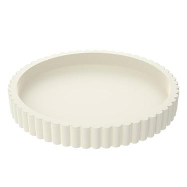 Imagem de Bandeja decorativa redonda para decoração de mesa de café, decoração de casa de concreto de 28 cm, bandejas circulares, bandejas de mesa de centro de resina para mesas de console de destaque (branca)