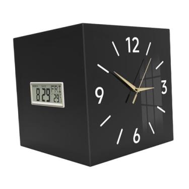 Imagem de Ｂｅｓｇａ Relógio de parede de canto duplo com visor de data e semana, display de temperatura e relógio decorativo para escritório, Preto