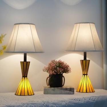 Imagem de NUODITOS Conjunto de 2 candeeiros de mesa de vidro de 50,8 cm com luzes noturnas de vitral, lâmpadas de cabeceira reguláveis de 3 vias para quarto, sala de estudo, escritório em casa, bar (lâmpadas