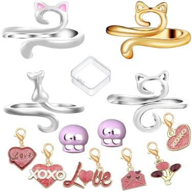 Imagem de Delllala 12 peças de anel de crochê – anel de fio de gato de crochê, anel de tensão de crochê ajustável de metal, presente de ação de graças para mãe e avó Guia de lã de dedo, acessórios de crochê