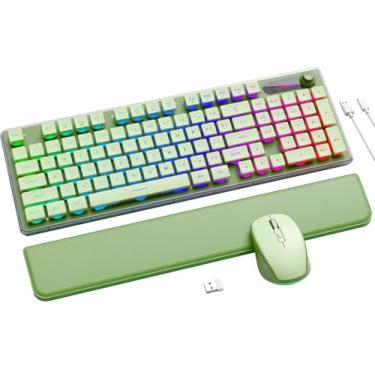 Imagem de Combo de teclado e mouse sem fio – 9 efeitos retroiluminados, descanso de pulso, teclas de disparo duplo, painel de metal, bateria recarregável de 4000 mAh, conjunto de teclado de 2,4 G para Windows