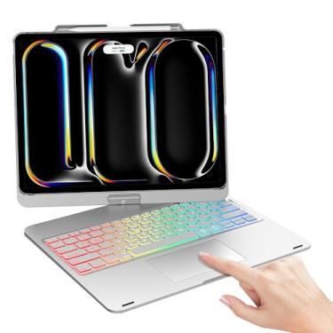 Imagem de Capa com teclado para iPad Pro 13 polegadas M4 2024, iPad Air 13 (M3, 2025/M2, 2024) e iPad Pro 12.9 (6ª/5ª/4ª/3ª geração), capa giratória de 360° com suporte para lápis, 7 modos RGB retroiluminados